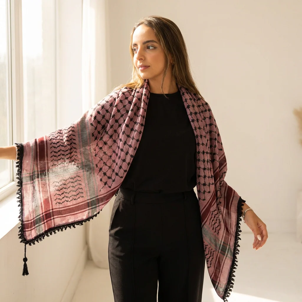 Echoes Kufiya (Keffiyeh) | Deep Maroon - Image 3