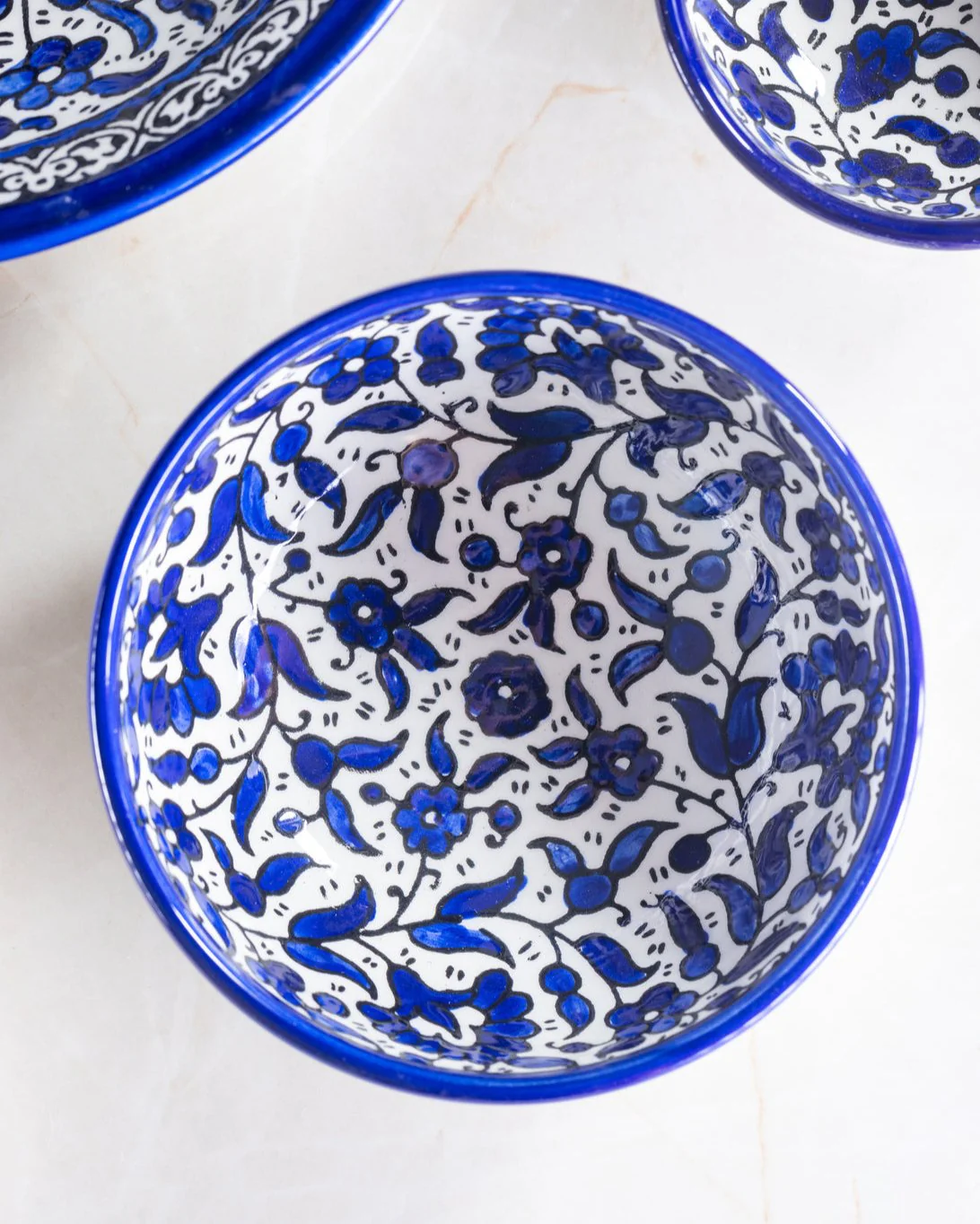 Dip Bowls | Small, Medium, Large – Hand-Painted Palestinian Ceramic | Multicolor & Navy - Image 3