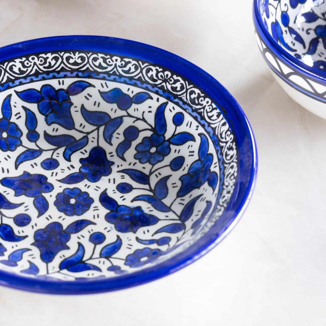 Dishes (Low Bowl) | Medium & Large – Hand-Painted Palestinian Ceramic | Multicolor & Navy - Image 3