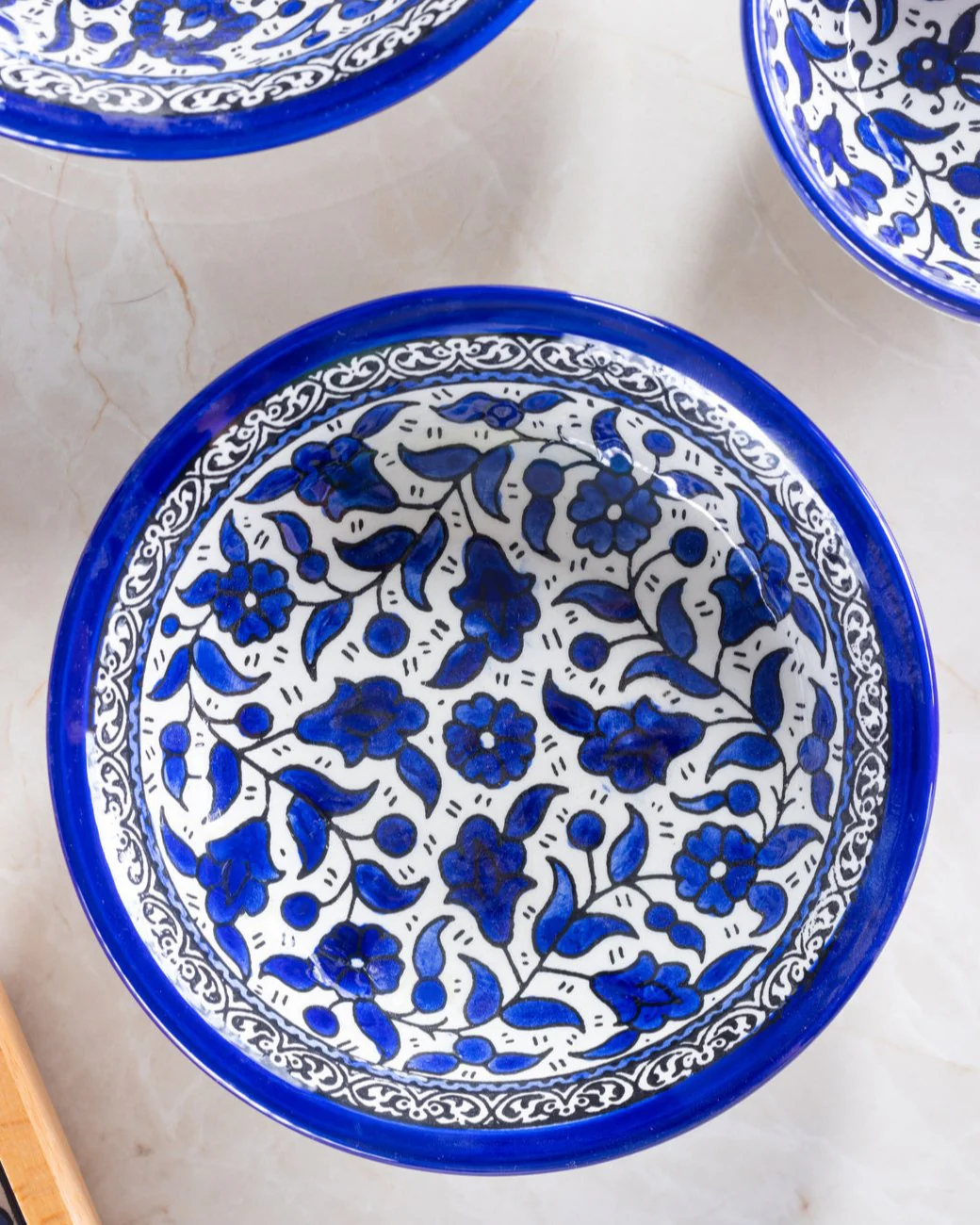 Dishes (Low Bowl) | Medium & Large – Hand-Painted Palestinian Ceramic | Multicolor & Navy - Image 4