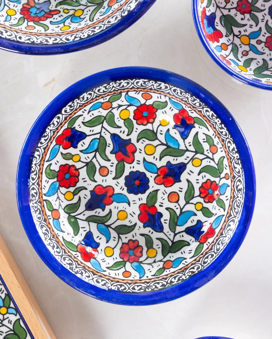 Dishes (Low Bowl) | Medium & Large – Hand-Painted Palestinian Ceramic | Multicolor & Navy - Image 5