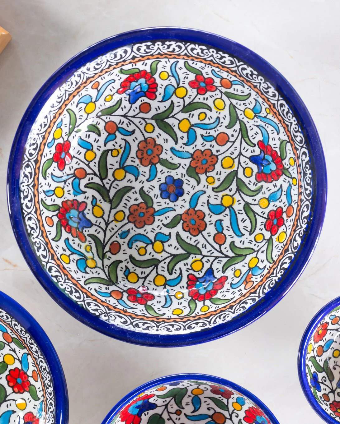 Dishes (Low Bowl) | Medium & Large – Hand-Painted Palestinian Ceramic | Multicolor & Navy - Image 6