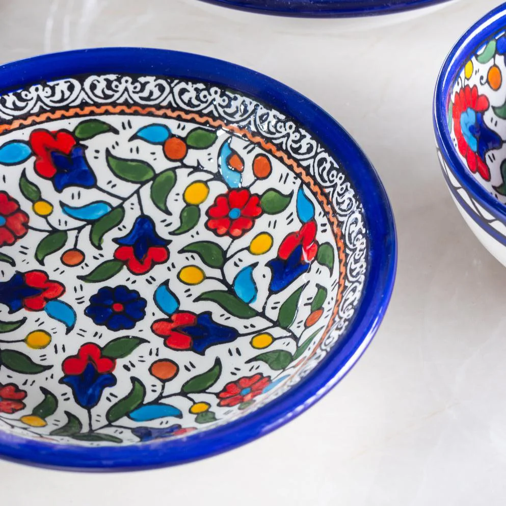 Dishes (Low Bowl) | Medium & Large – Hand-Painted Palestinian Ceramic | Multicolor & Navy - Image 7