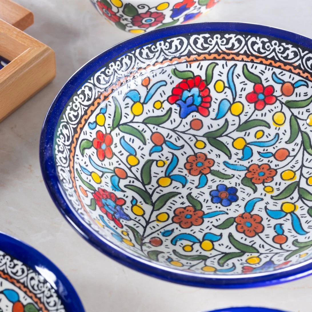 Dishes (Low Bowl) | Medium & Large – Hand-Painted Palestinian Ceramic | Multicolor & Navy - Image 8