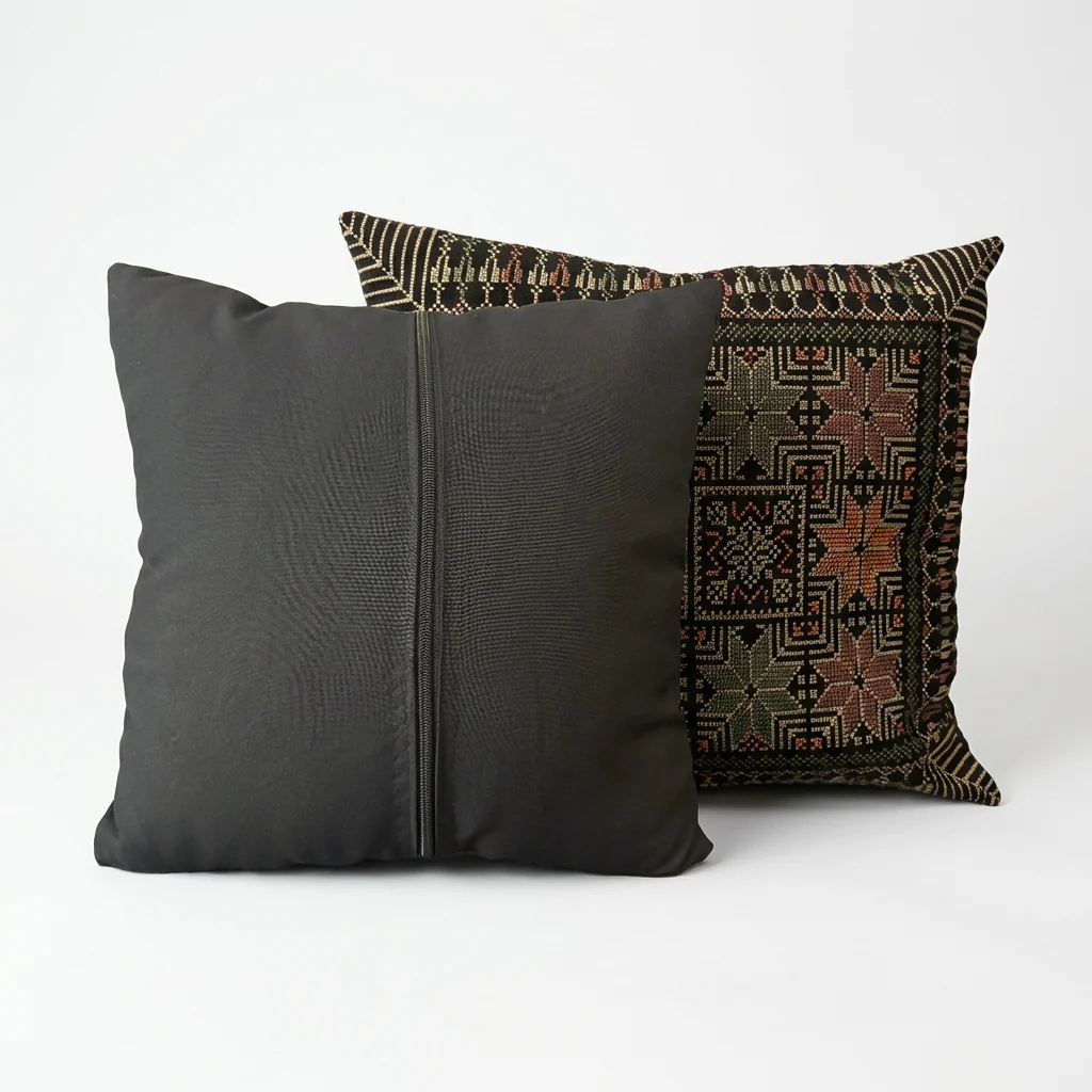 Green & Gold Tatreez Cushion Cover – Palestinian Textile - Image 3