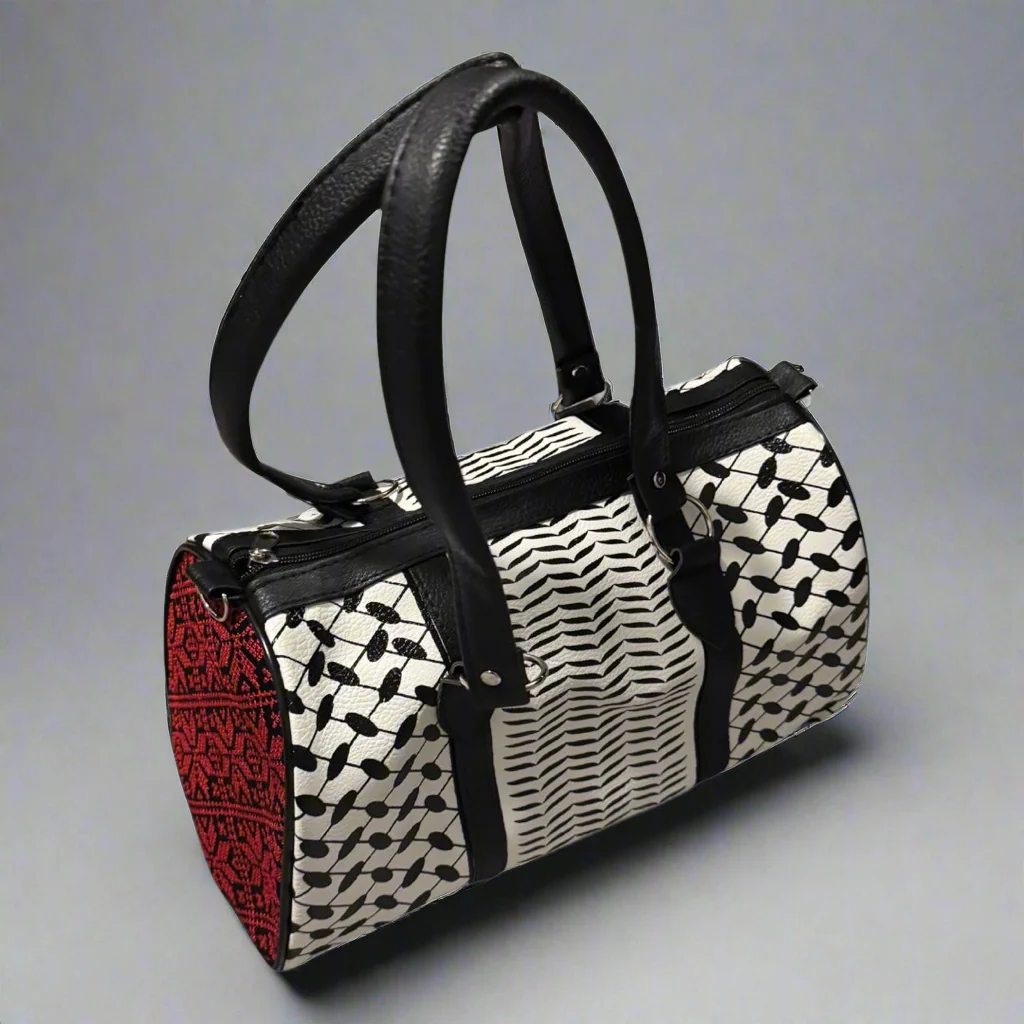 Handcrafted Palestinian Kufiya & Tatreez Duffle Bag - Image 3