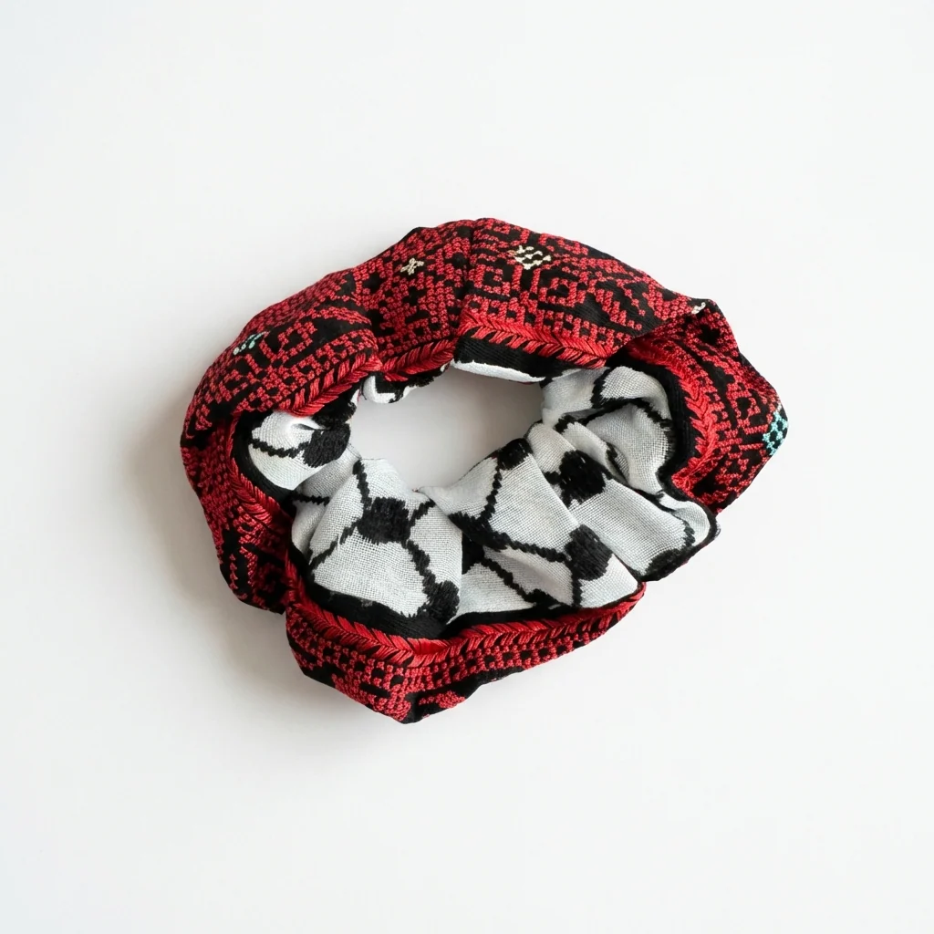 Classic Kufiya Scrunchie - Red Tatreez - Image 3