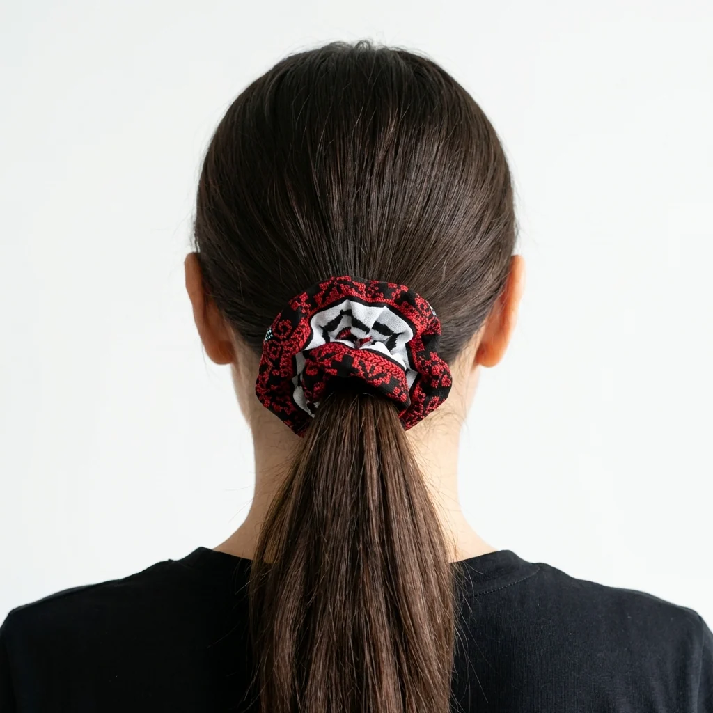 Classic Kufiya Scrunchie - Red Tatreez - Image 4