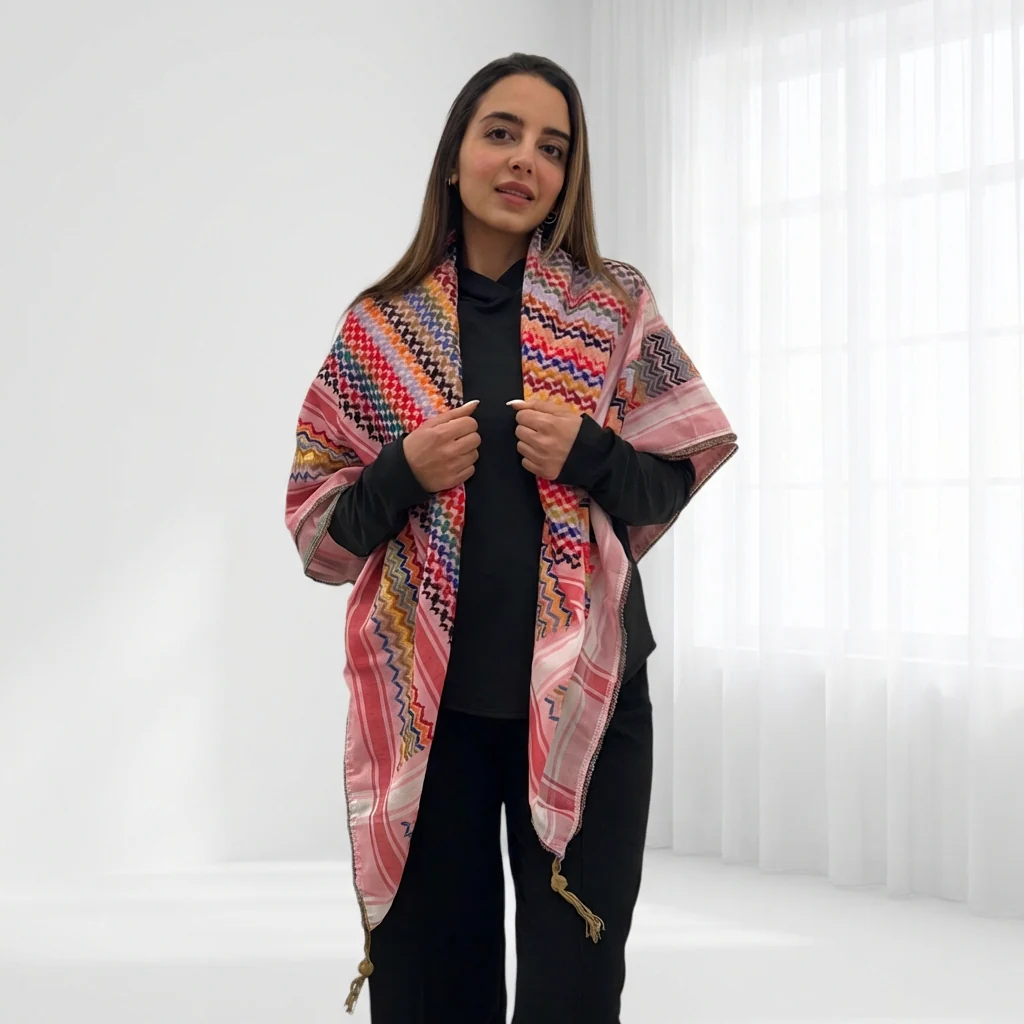 Mawasem Kufiya (Keffiyeh) | Light Pink - Image 3