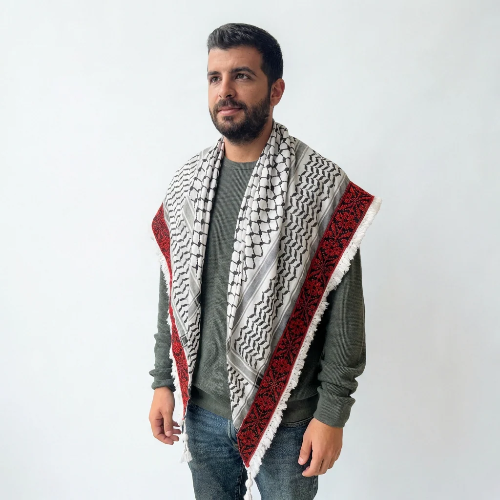 Najma Tatreez Shawl (Keffiyeh) | Handmade Tassels - Image 5