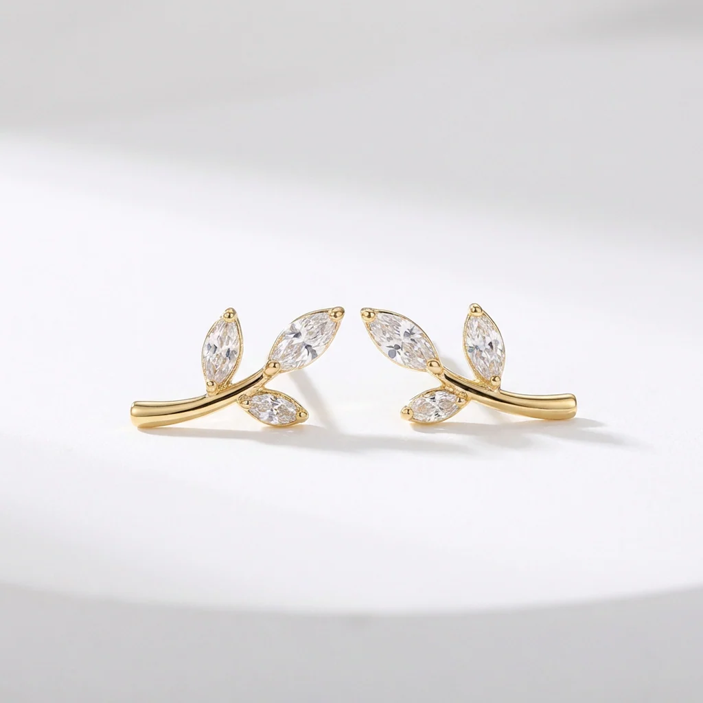Olive Branch Earrings | Crystal Pavé - 14k Gold Plated Sterling Silver - Image 3