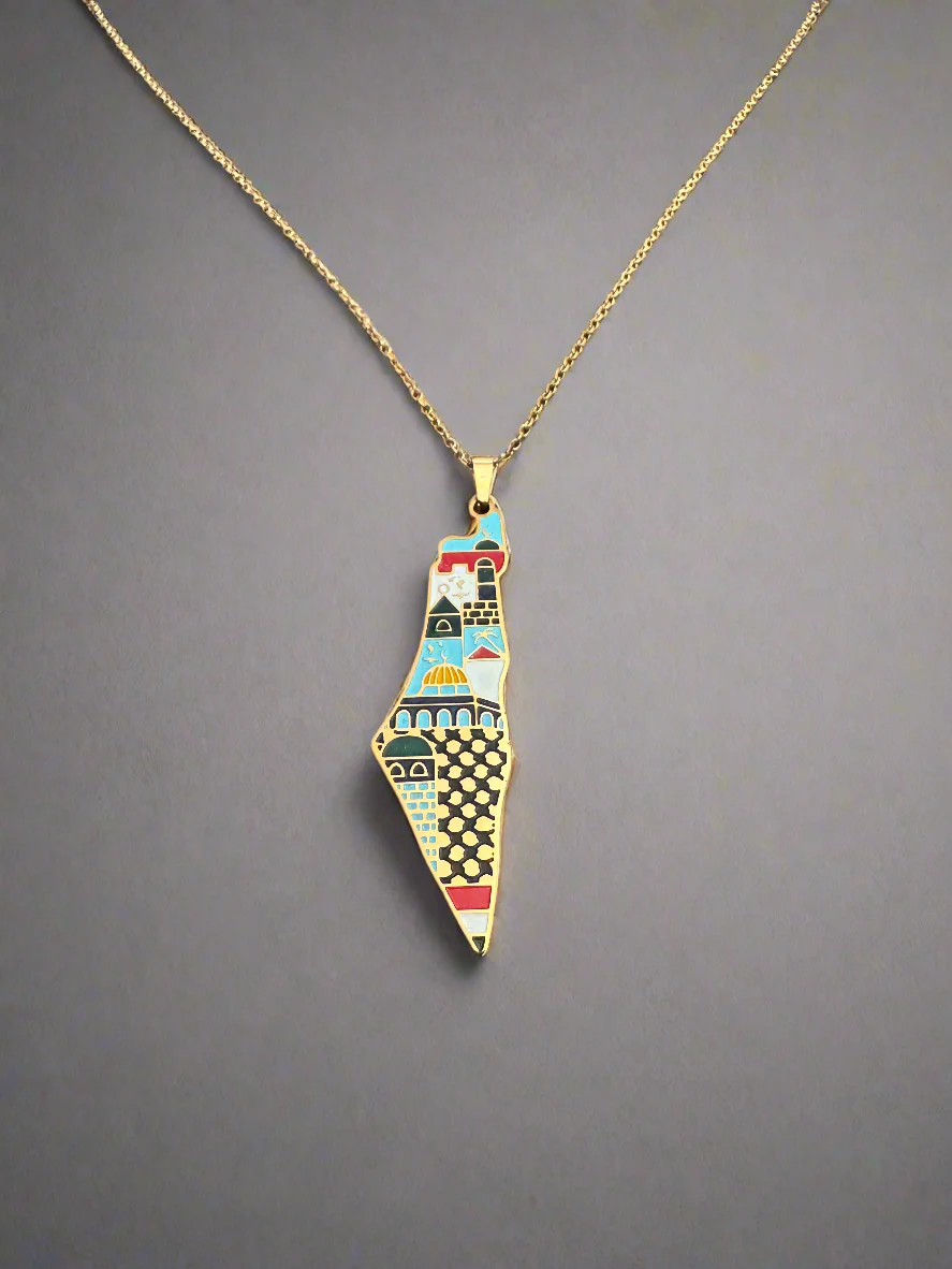 Palestine Map Necklace | Landmark Enamel Design – Stainless Steel & 18k Gold Plated - Palestine Jewelry - Image 3