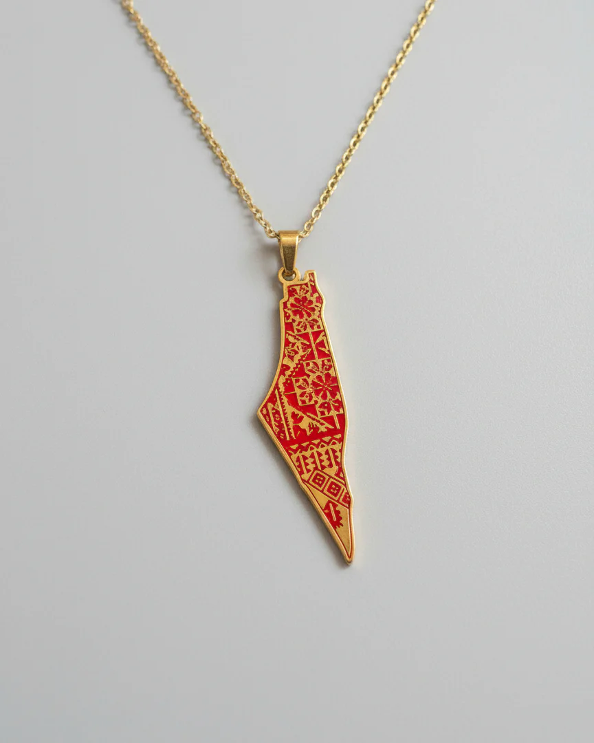 Palestine Map Red Tatreez Design | 18k Gold Plating - Image 3