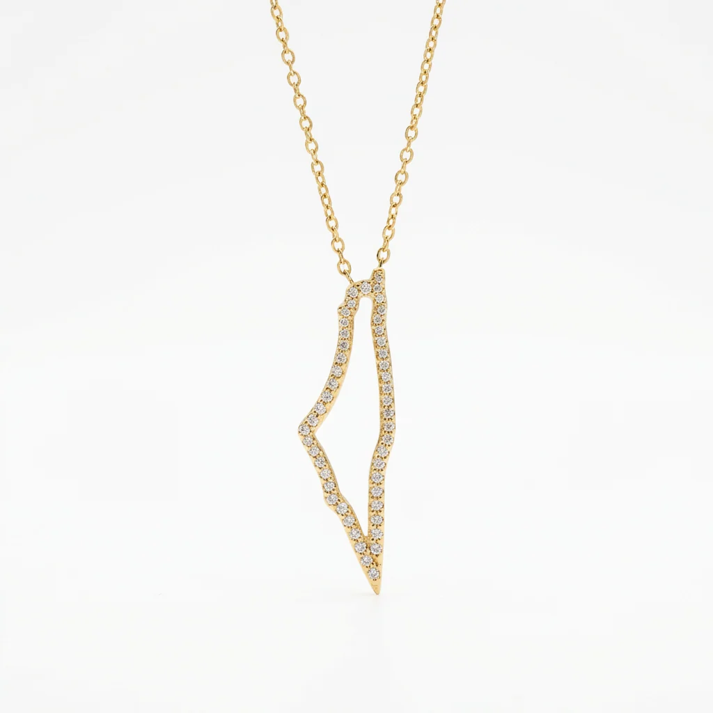 Palestine Map Outline Necklace | Crystal Pavé Design – Stainless Steel & 18K Gold Plated - 2 Sizes - Image 4