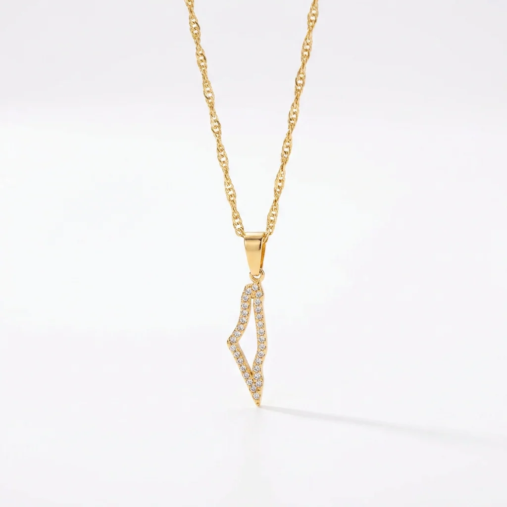 Palestine Map Outline Necklace | Crystal Pavé Design – Stainless Steel & 18K Gold Plated - 2 Sizes - Image 5