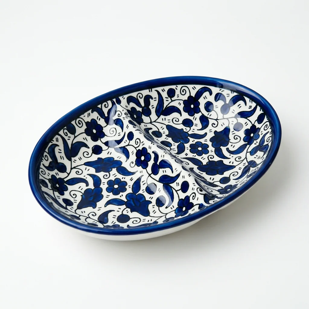 Double Dip Oval Ceramic Dish - Hand-Painted in Palestine - Image 3