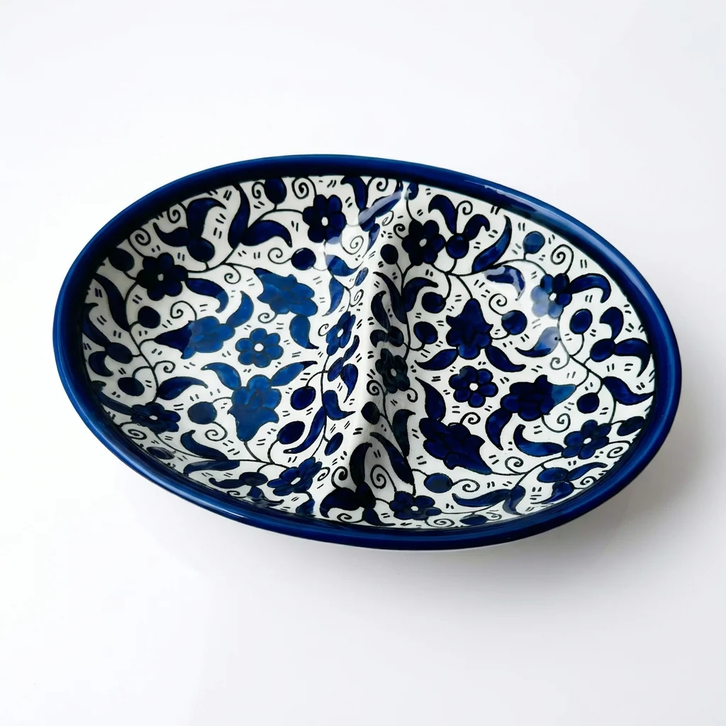 Double Dip Oval Ceramic Dish - Hand-Painted in Palestine - Image 5
