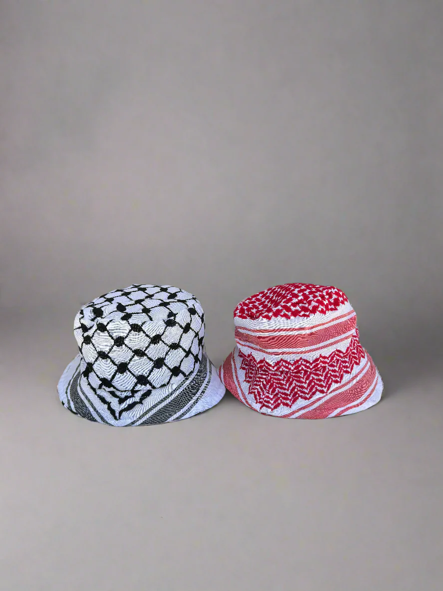 Kufiya Bucket Hat – Black & White or Red & White Shemagh | Woven in Jordan by Palestinian Artisans - Image 3