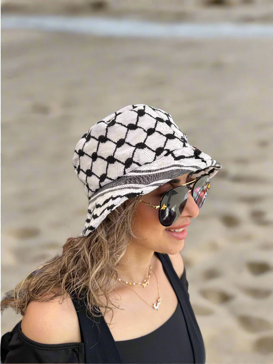Kufiya Bucket Hat – Black & White or Red & White Shemagh | Woven in Jordan by Palestinian Artisans - Image 4