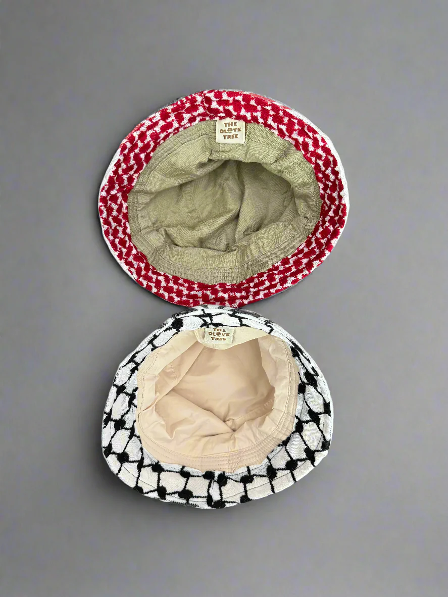 Kufiya Bucket Hat – Black & White or Red & White Shemagh | Woven in Jordan by Palestinian Artisans - Image 5