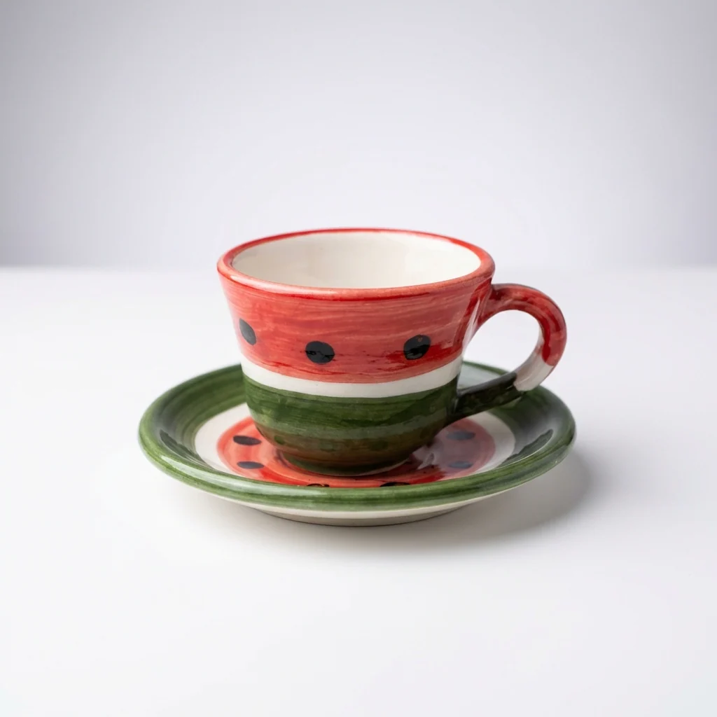 Watermelon Helweh Coffee Cups Set | Handmade Palestinian Ceramics - Image 3