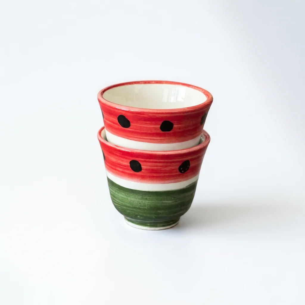 Watermelon Sada Coffee Cups Set | Handmade Palestinian Ceramics - Image 3