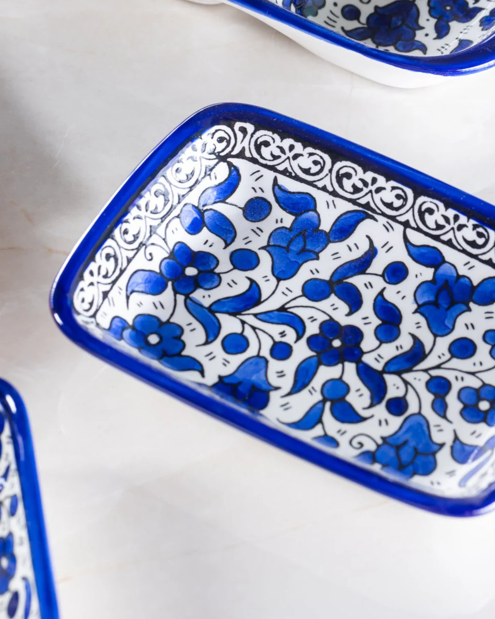 Rectangular Side Dishes – Hand-Painted Palestinian Ceramic | Multicolor & Navy - Image 4