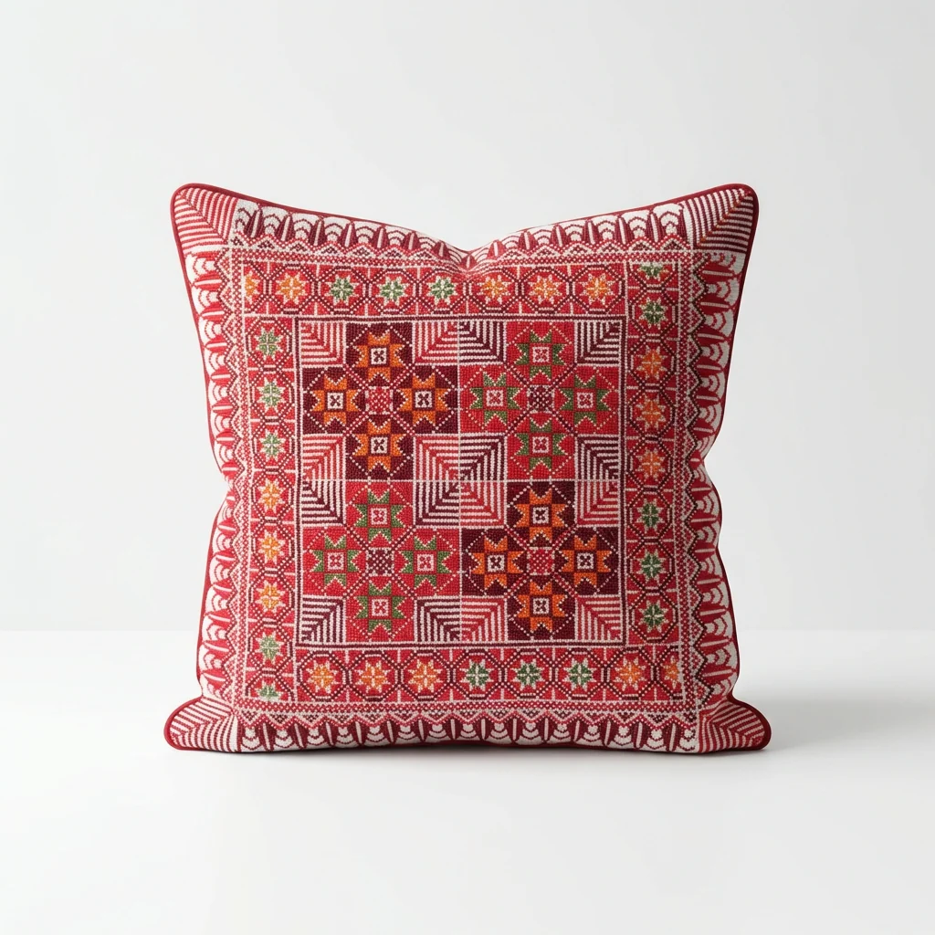 Red Handmade Tatreez Cushion Cover – 16x16" – February 2026 Edition - Image 3