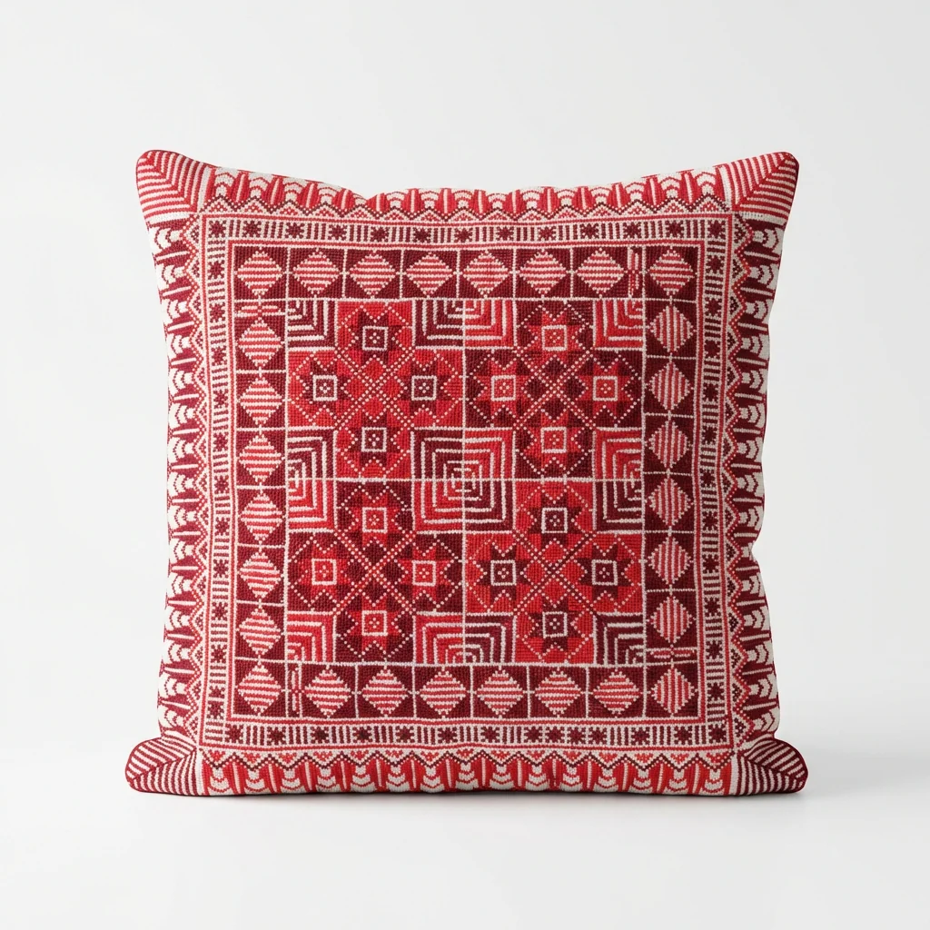 Red Handmade Tatreez Cushion Cover – 16x16" – February 2026 Edition - Image 4