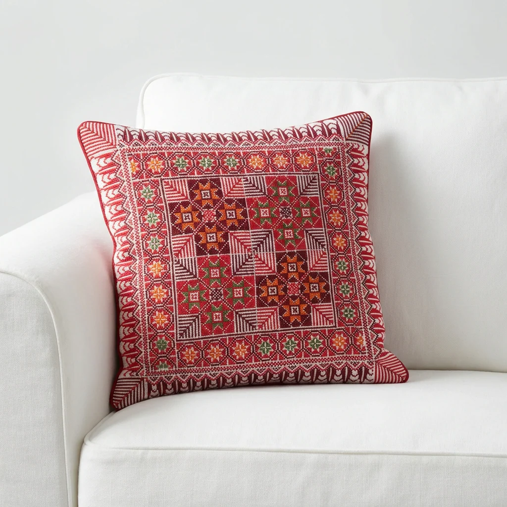 Red Handmade Tatreez Cushion Cover – 16x16" – February 2026 Edition - Image 6