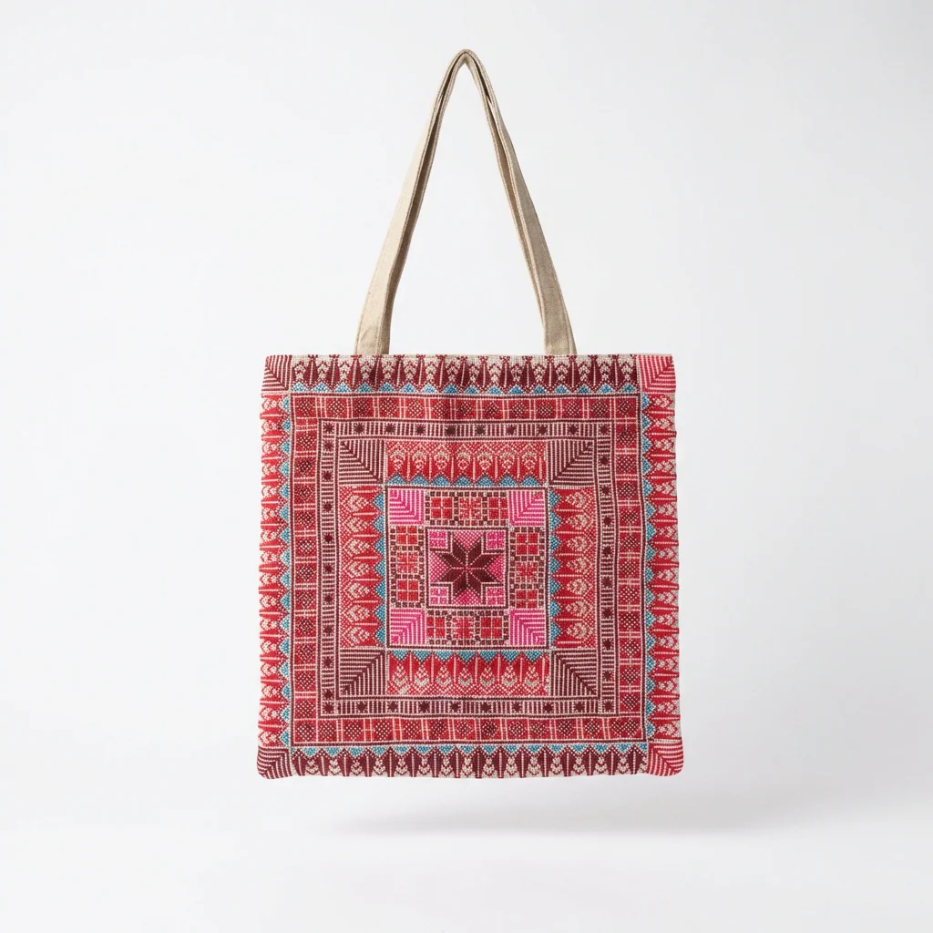 Red Handmade Tatreez Tote Bag – March 2026 Edition - Image 3
