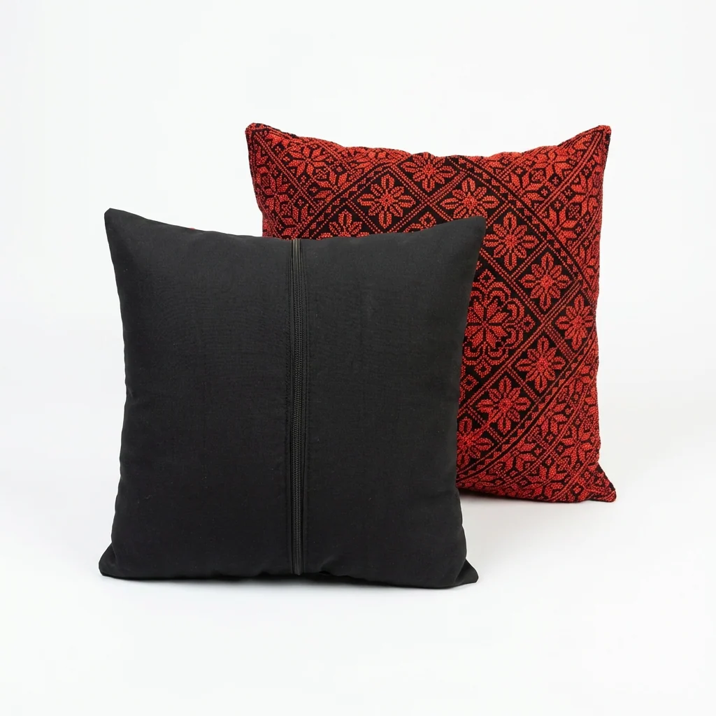 Red Tatreez Cushion Cover – Palestinian Textile - Image 3