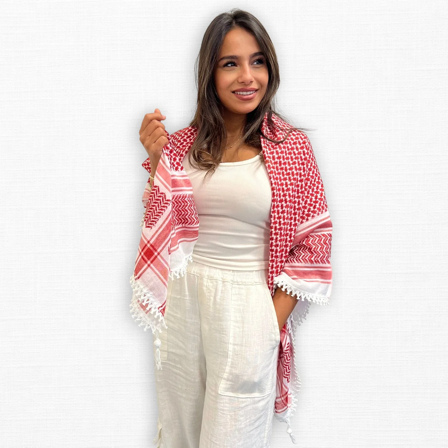 Naseem Shemagh (Keffiyeh) | Red & White - Image 3
