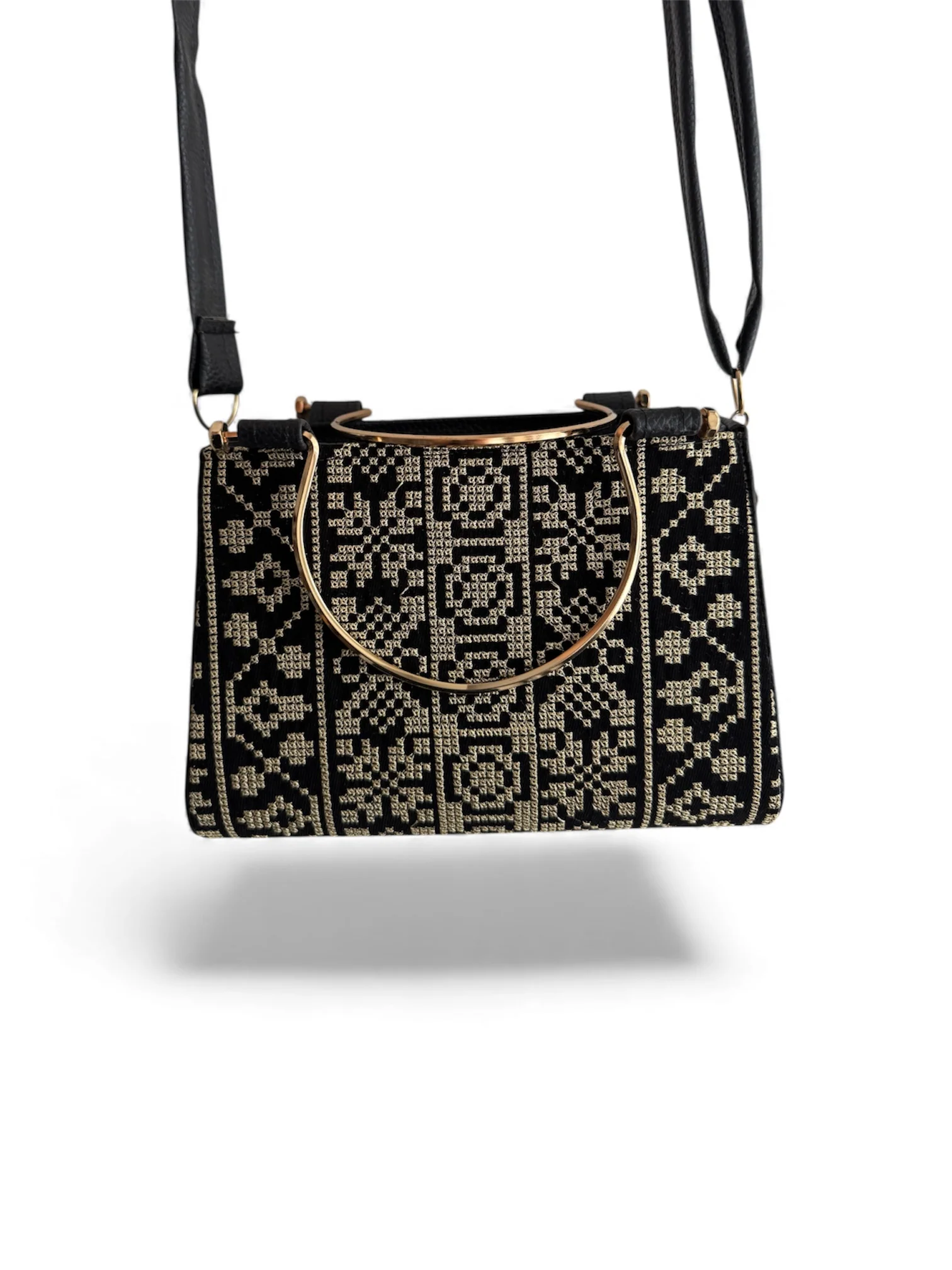 Small Tatreez Purse – Golden Handle with Optional Shoulder Strap - Image 4