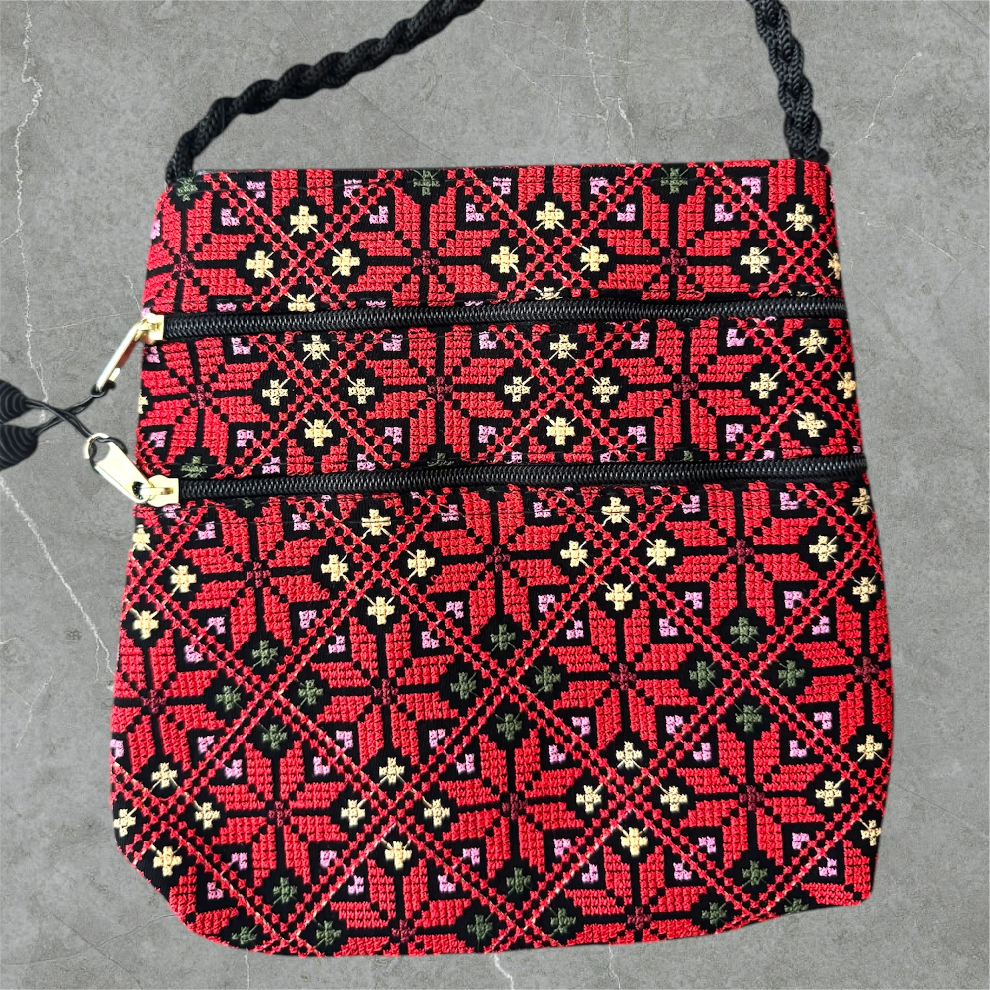 Tatreez Shoulder Pouch - 3 Zipper Compartments | Made by Palestinian Artisans - Image 3