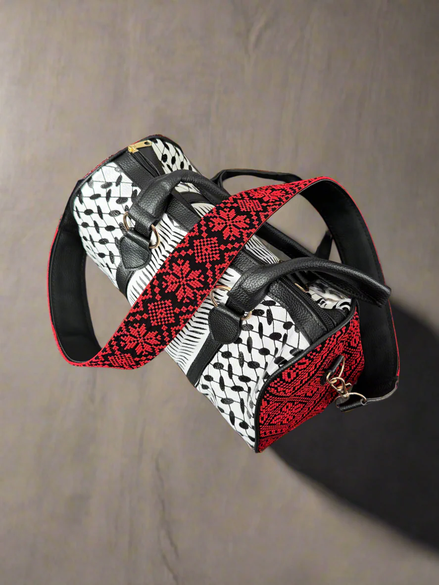 Handcrafted Palestinian Kufiya & Tatreez Duffle Bag - Image 4